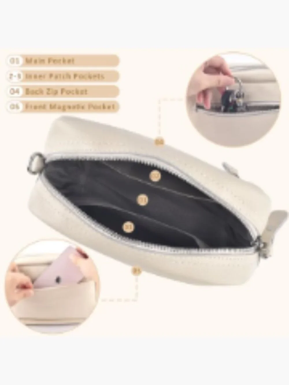 Leather Crossbody Bag Women Small Shoulder Purse Adjustable Strap 5 Pockets